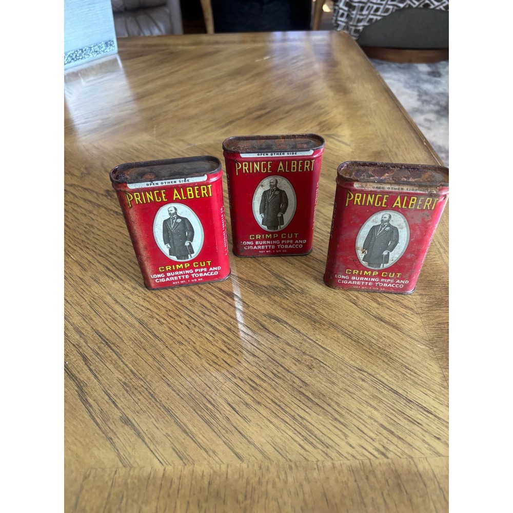 3 Vintage Prince Albert Crimp Cut Tobacco Tins Red Metal Collectible Advertising